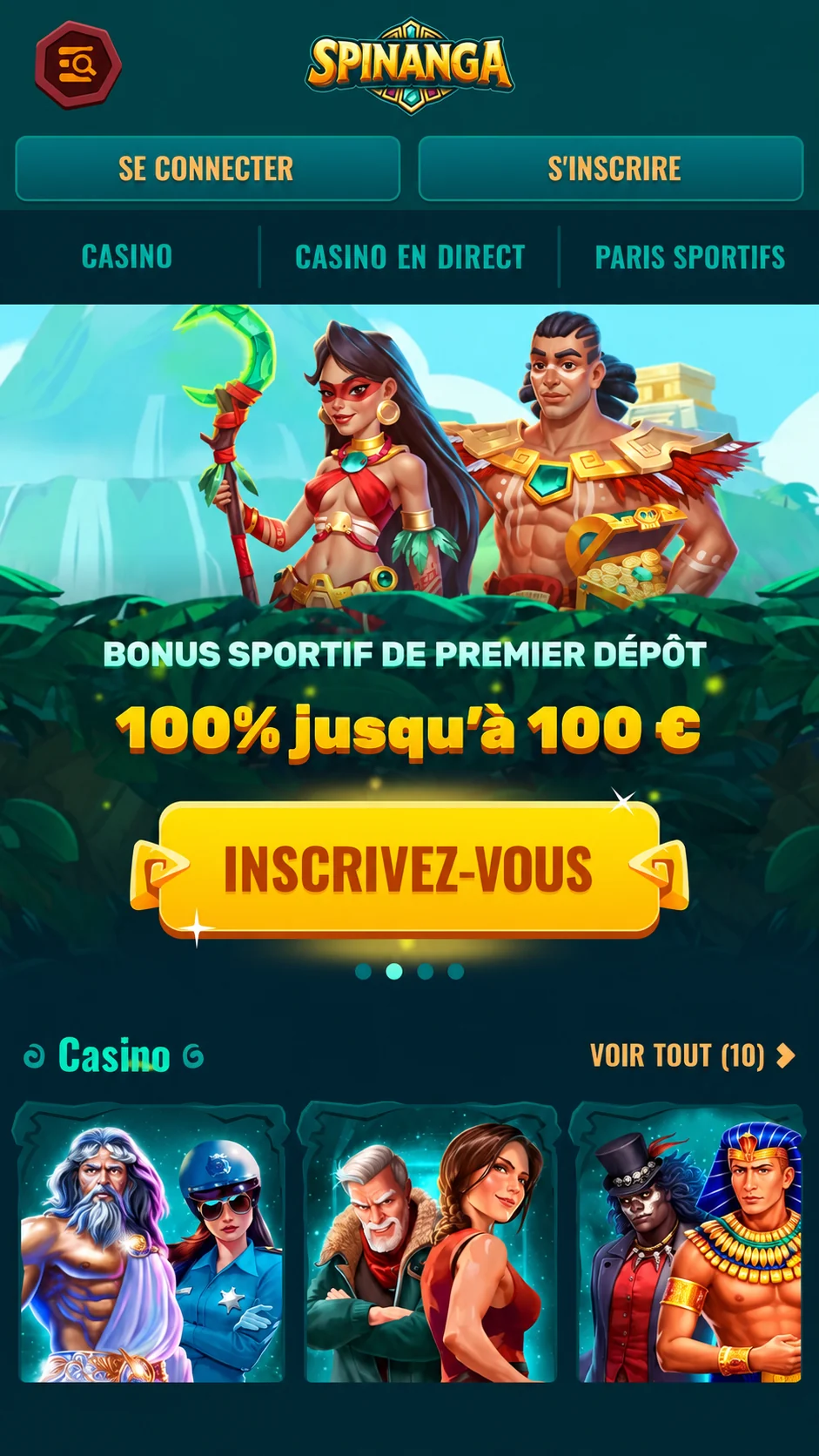 Accueil Spinanga avec bonus sportif et catalogue casino